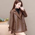 thumbnail image 4 of Autumn Winter Women Jacket Thickened Fleece Faux Leather Patchwork Dual-sided Reversible Mid Length Plus Size Pockets Double-breasted Notch Collar Overcoat, 4 of 8