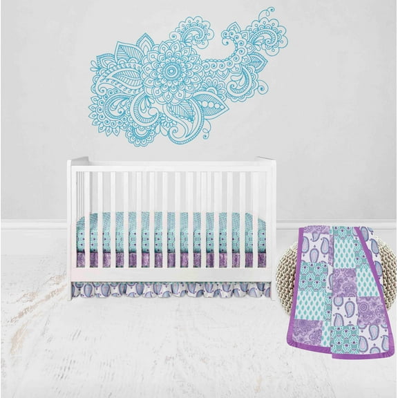 Bacati - Paisley Isabella 3-Piece Crib Bedding Set - Lilac/Purple/Aqua Girls