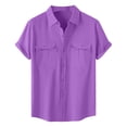 thumbnail image 4 of Cotton Linen Shirts for Men Summer Short Sleeve Button Down Collared Lightweight Business Casual Formal Work Shirts, 4 of 6