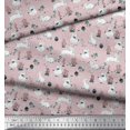 thumbnail image 3 of Soimoi Pink Rayon Fabric Mushroom,Oaknut & Rabbit Animal Print Sewing Fabric BTY 56 Inch Wide, 3 of 3
