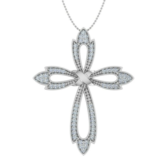 1/2 Carat Diamond Cross Pendant Necklace in 10k White Gold (Silver Chain Included)