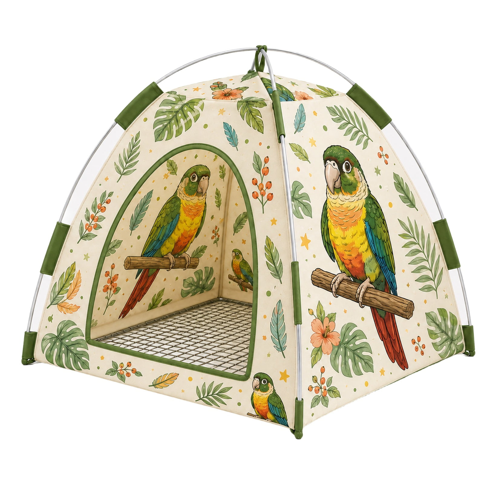 Bird Resting Tent for Small Pet Birds with a Freestanding Fabric Enclosure Open Floor and Top Point