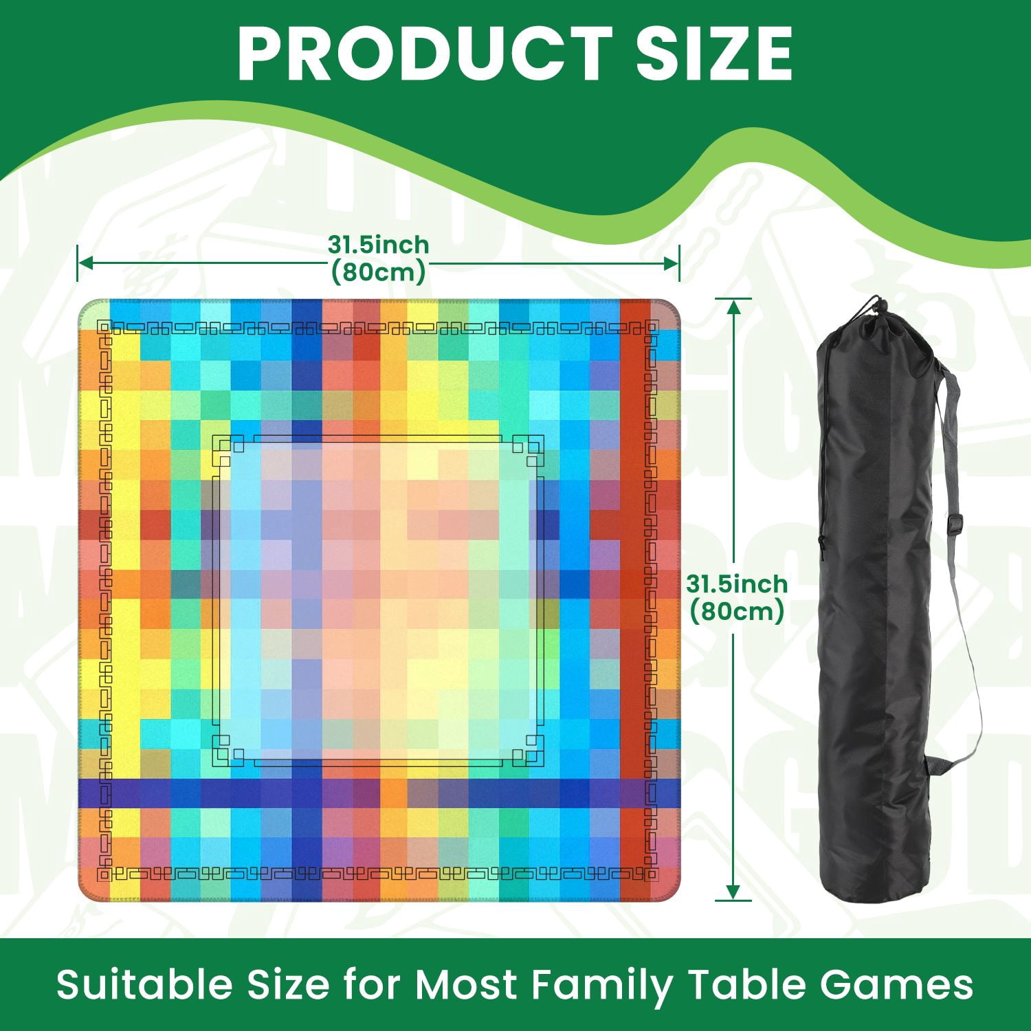 Mahjong Mat 31.5" x 31.5" Abstract Geometric Bold Shapes Vibrant Colors Non-Slip Noise Reduction American Mahjong Tiles Table Cover for Dominoes Poker Card Board Games Gift
