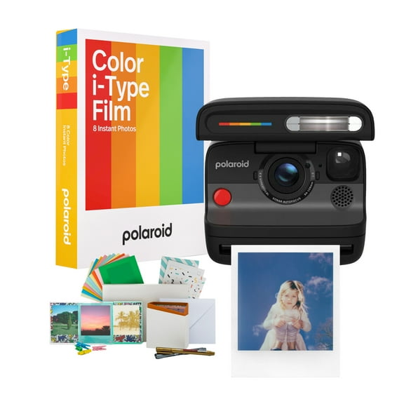 Polaroid Flip Instant Camera with Sonar Autofocus and Retro Design (Black) Bundle with Color Instant Film for i-Type (8 Exposures) and Film Kit (3 Items)