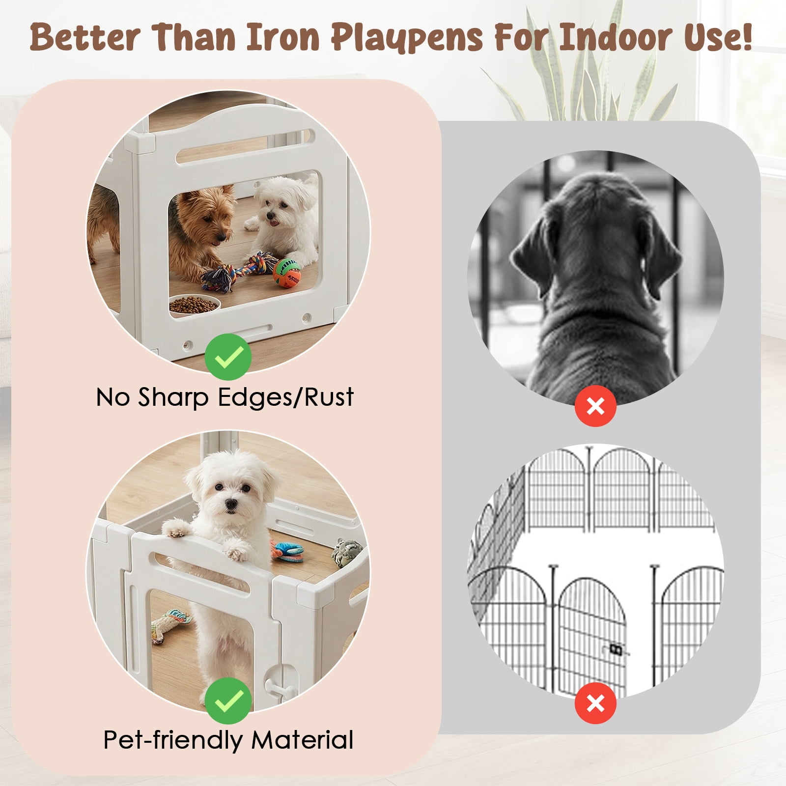 TLSUNNY Clear Acrylic Dog Playpen with Secure Locking Door, 23.6" Puppy Playpen Indoor , Plastic Pet Fence for Medium/Small Dogs (8 Panels)