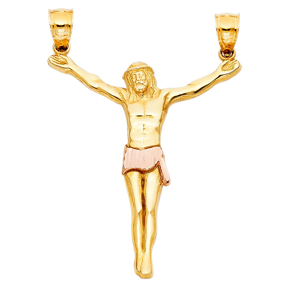 14K Two Tone Gold Jesus Body Crucifix Cross Religious Charm Pendant For Necklace or Chain Ioka