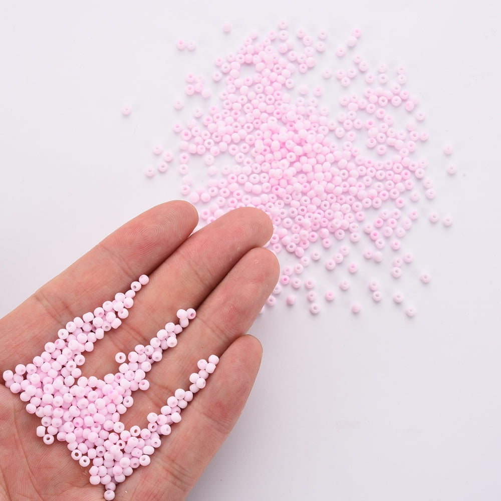 1Pound 8/0 Opaque Glass Seed Beads Round Hole Frosted Colours Round Pearl Pink 3~4x2~3mm Hole: 0.8mm about 15000pcs/Pound