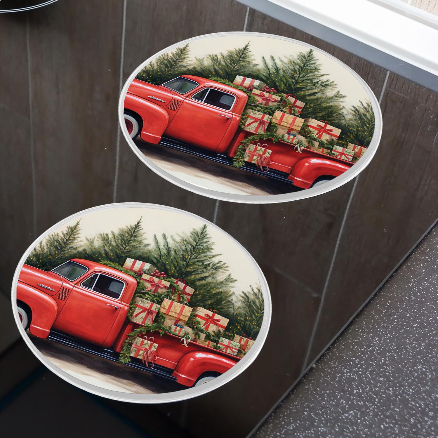 Decorative Stove Burner Covers 4 Pcs Metal Round Stove Burner Covers 8Inch And 10Inch for Home Decor Cooktop Decorative ,Blue Wooden Christmas Truck Poinsettia colorful pattern
