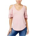 thumbnail image 2 of Almost Famous Blusa de punto con volantes para mujer, rosa, extra pequeña Almost Famous Tejer, 2 of 2