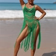 thumbnail image 2 of fatyb Womens Crochet Cover up Tassels Swimsuit Hollow out Coverup Sleeveless Bikini Beach Mesh Knit Dress, 2 of 6