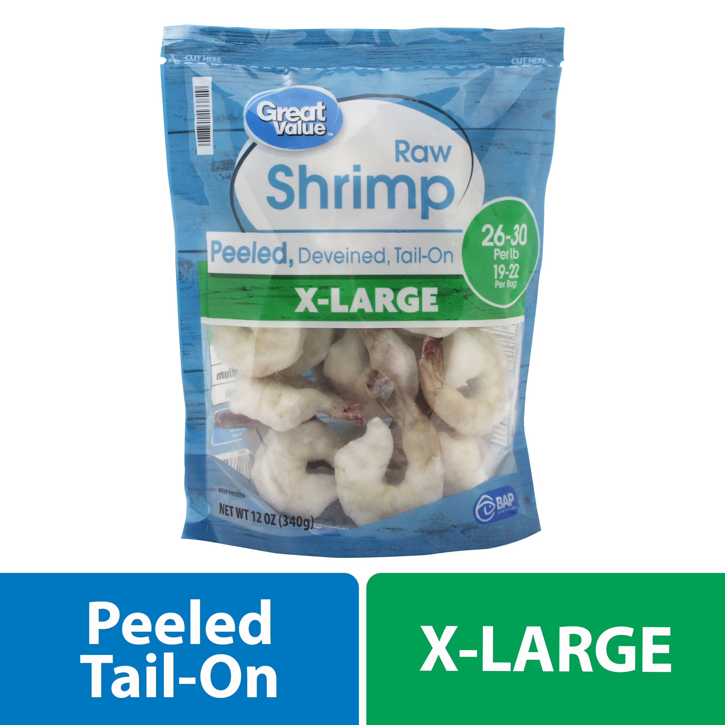 Great Value Frozen Peeled Tail On Extra Large Shrimp, 12 Oz (26-30 ...
