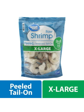 Great Value Frozen Peeled Tail on Extra Large Shrimp, 12 oz (26-30 Count per lb)