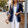 thumbnail image 5 of Hsovts Women Multi‑Choice Color Block Denim Trim Knit Jacket Mid Length Open Front Long Sleeve Fashion Coat For Daily And Travel Wear Navy L, 5 of 6