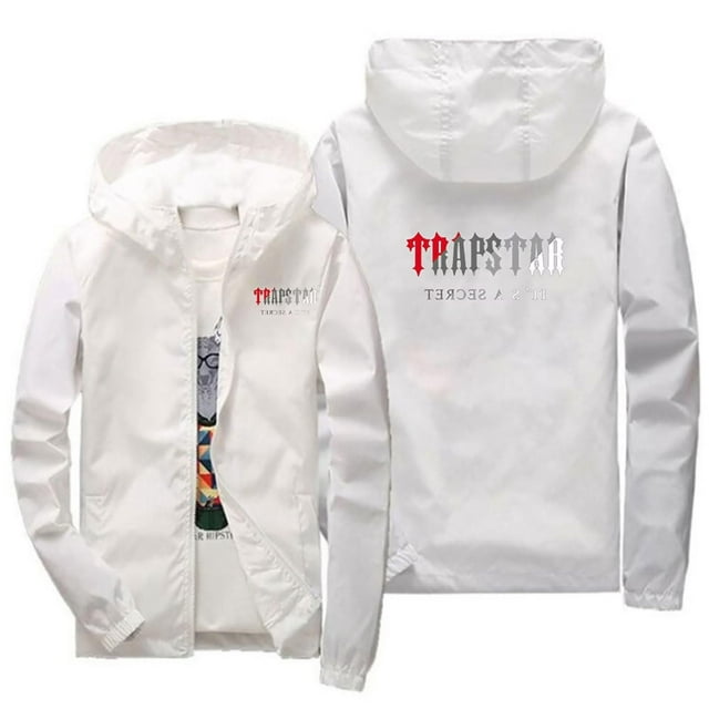 Manteaux de Ski et de Neige Imperméables pour Hommes, Imprimé Trapstar, Manteau d'Hiver Coupe-Vent Imperméable, Veste de Randonnée d'Aventure, Coupe-Vent, Manteau avec Capuchon, Décontracté, Grande Taille (Blanc, 3TG)