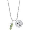 thumbnail image 1 of Delight Jewelry Silvertone Lime Green Seahorse Silvertone Script Initial Disc - L - Charm Necklace, 20"+3", 1 of 4