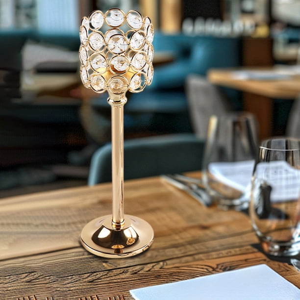 Vela de metal de cristal con cuentas de cristal, velas de té brillantes, vela votiva alta, decoración elegante, decoración de mesa para bodas, hogar