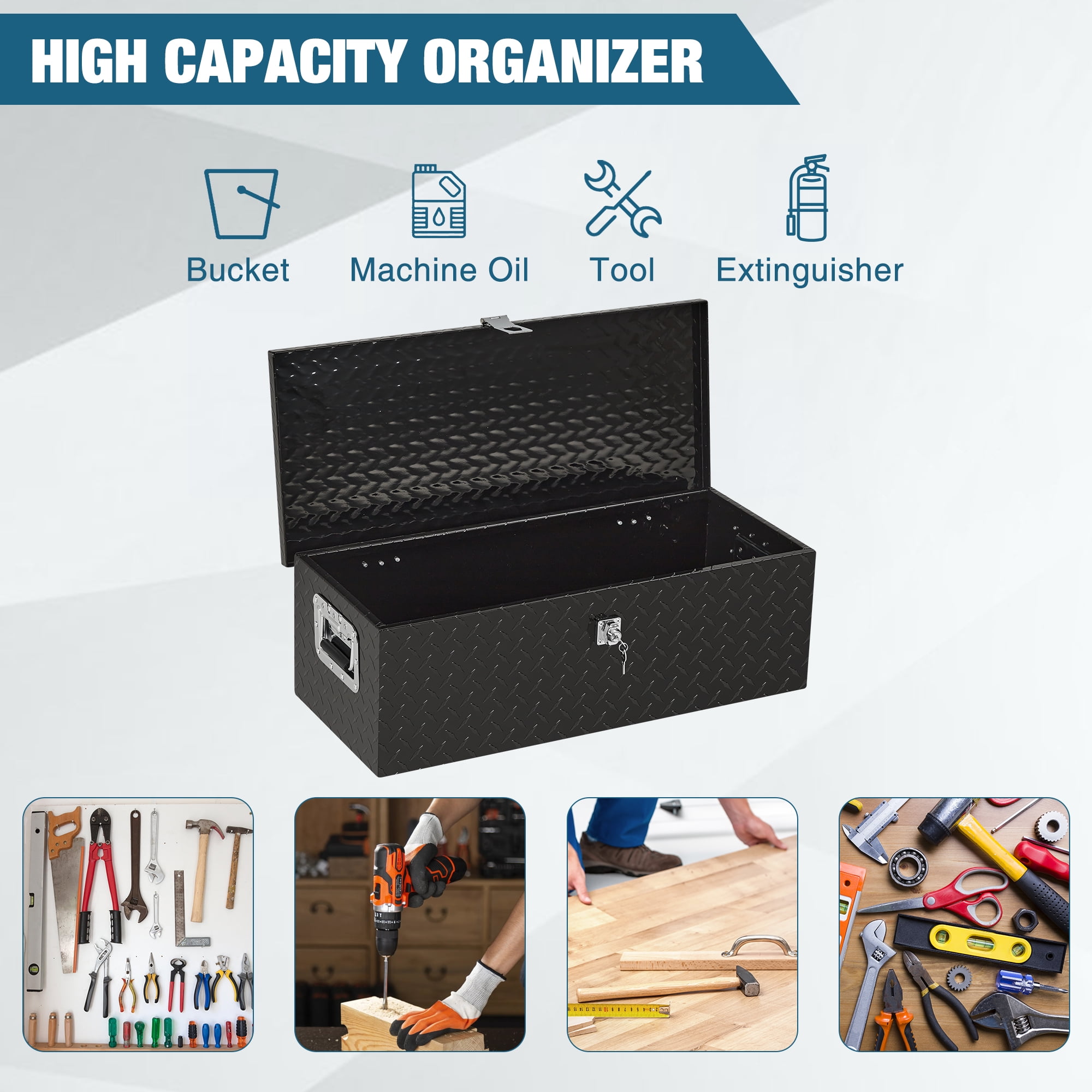 Heavy Duty Aluminum Truck Tool Box - Lockable Jobsite Storage Chest with Side Handles, Tool Organizer for Pickup Truck Bed, RV or Trailer