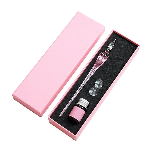 Glass Dip Pen Set with Ink & Pen Rest Handmade Calligraphy Pen for Lettering Journaling Drawing Smooth Writing Elegant Gift for Artists Students
