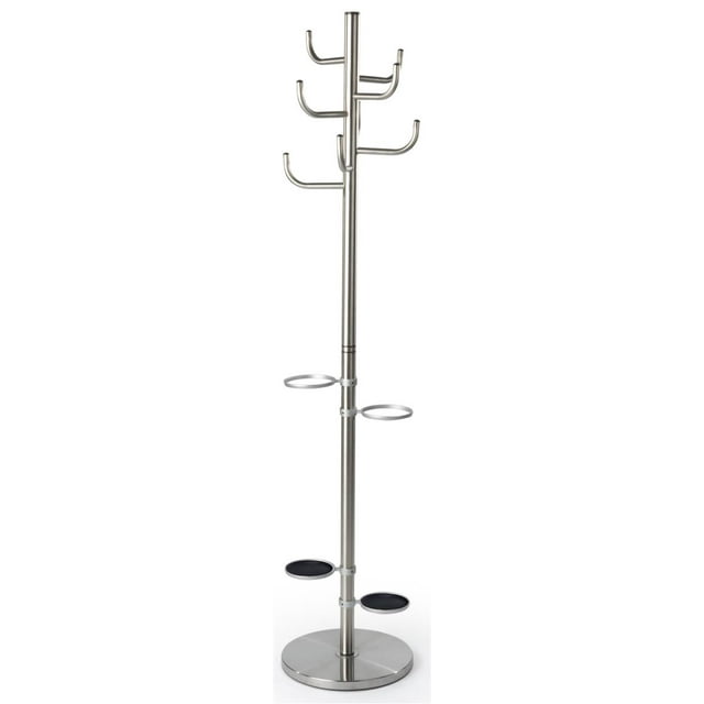 Displays2go Metal Coat Tree with Umbrella Trays, MultiTiered