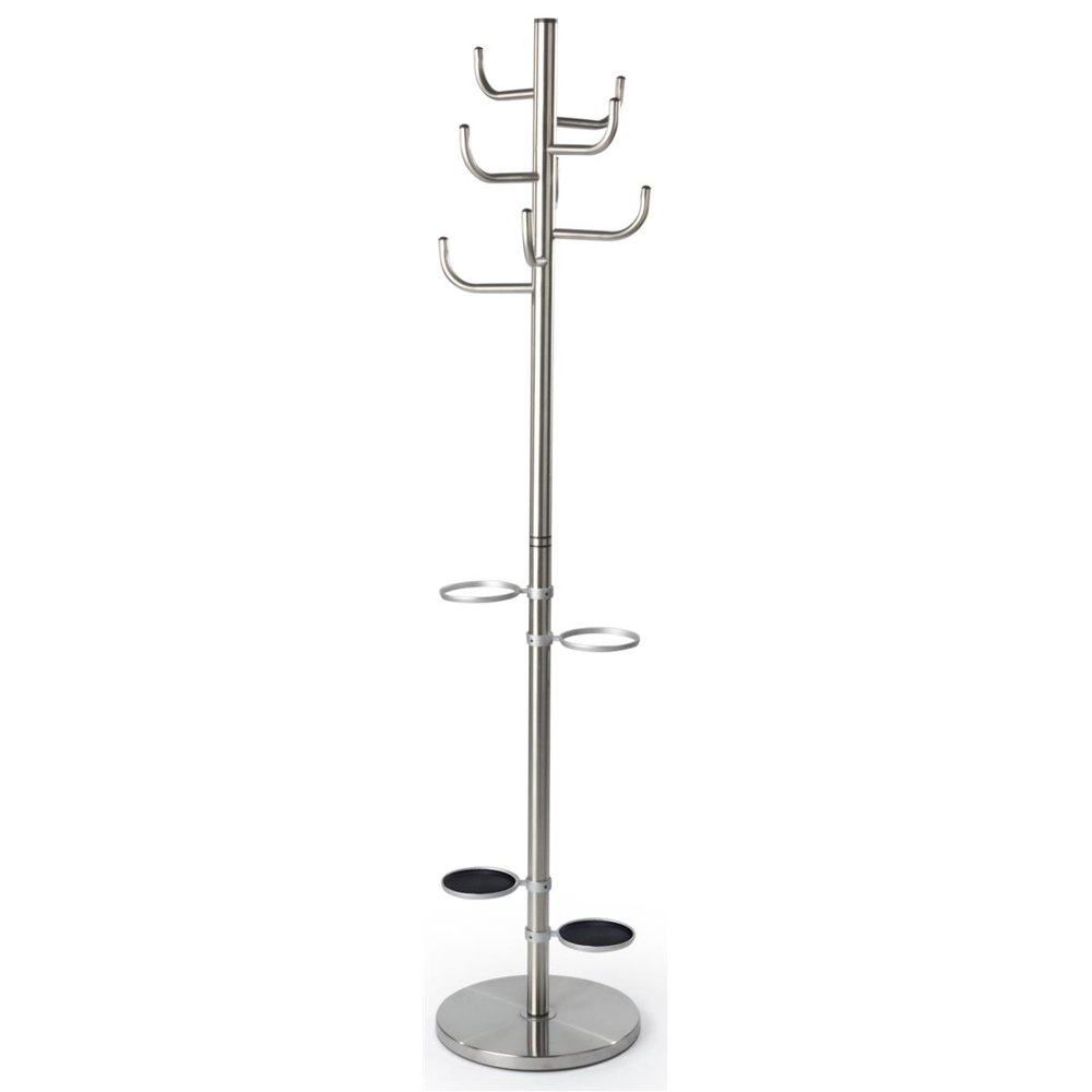 Displays2go Metal Coat Tree with Umbrella Trays, MultiTiered
