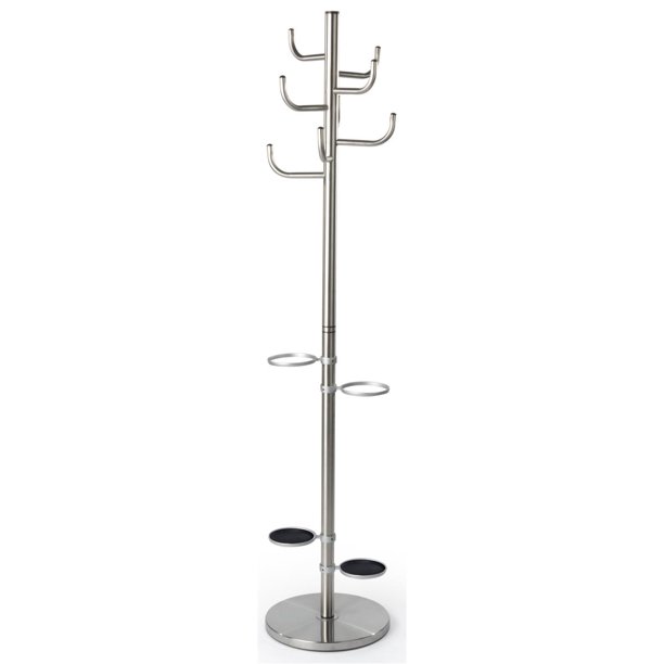 Displays2go Metal Coat Tree with Umbrella Trays, MultiTiered