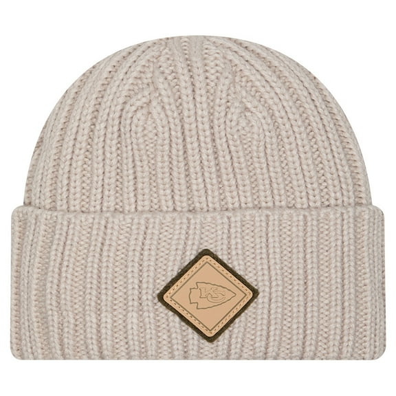 Men's New Era Light Beige Kansas City Chiefs Logo Applique Cuffed Knit Hat