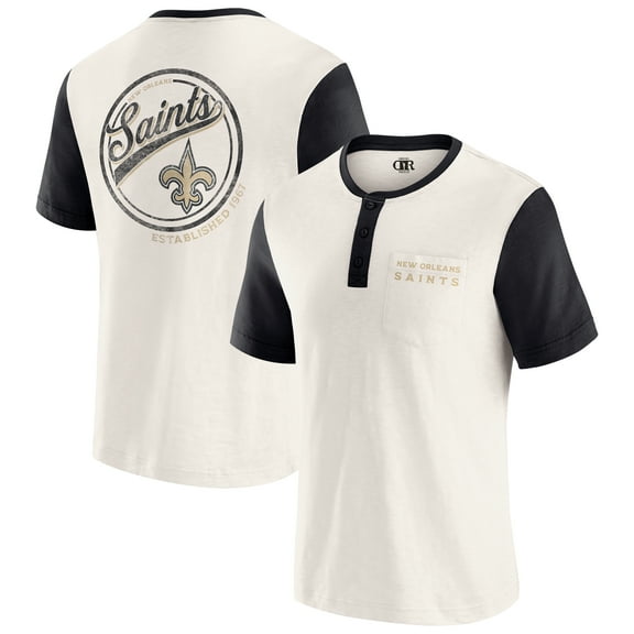Men's Darius Rucker Collection by Fanatics Cream New Orleans Saints Henley Colorblock Slub Pocket T-Shirt