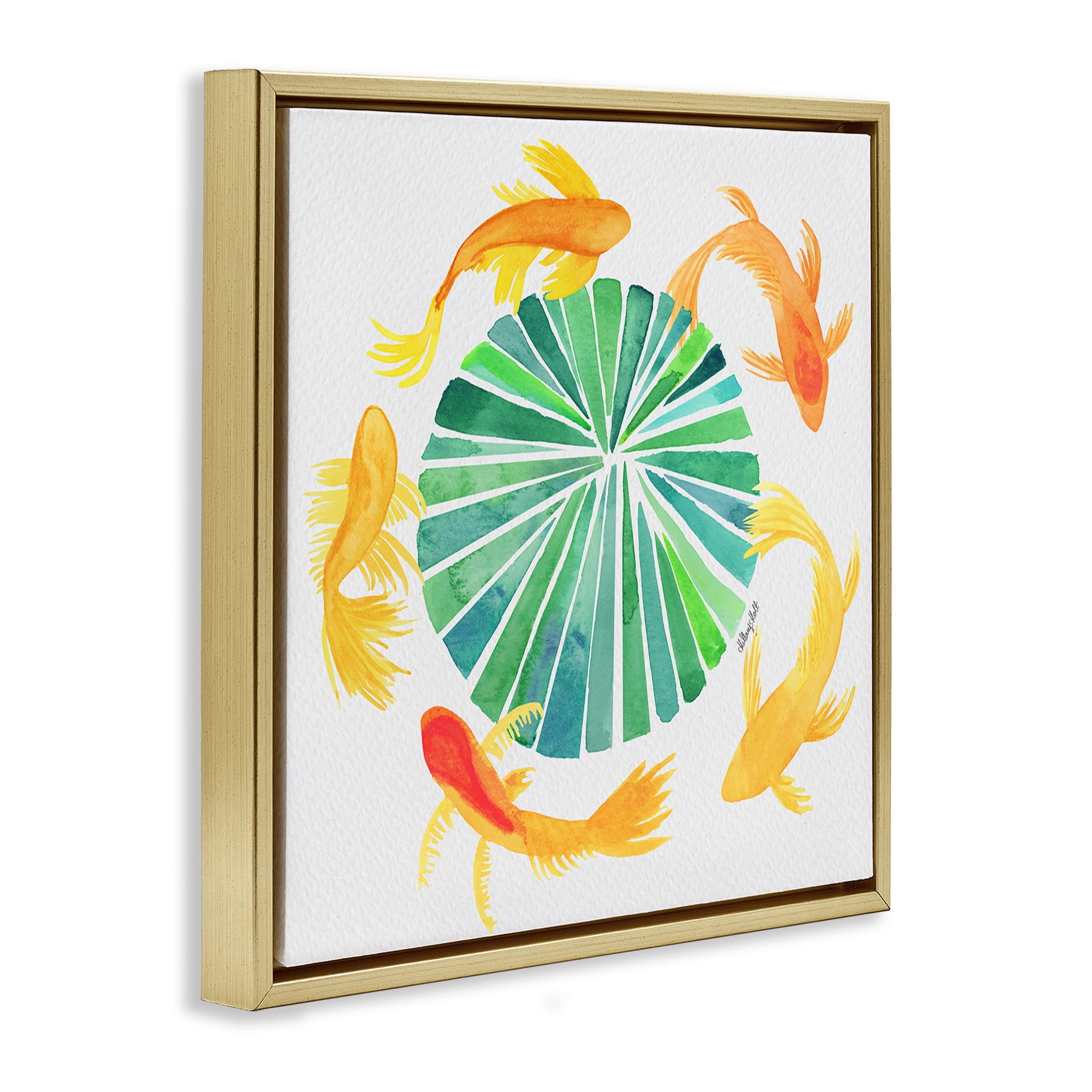 Stupell Industries Lotus Garden Orbital Fish Gold Framed Floater Canvas Wall Art, design by Hillary Holt