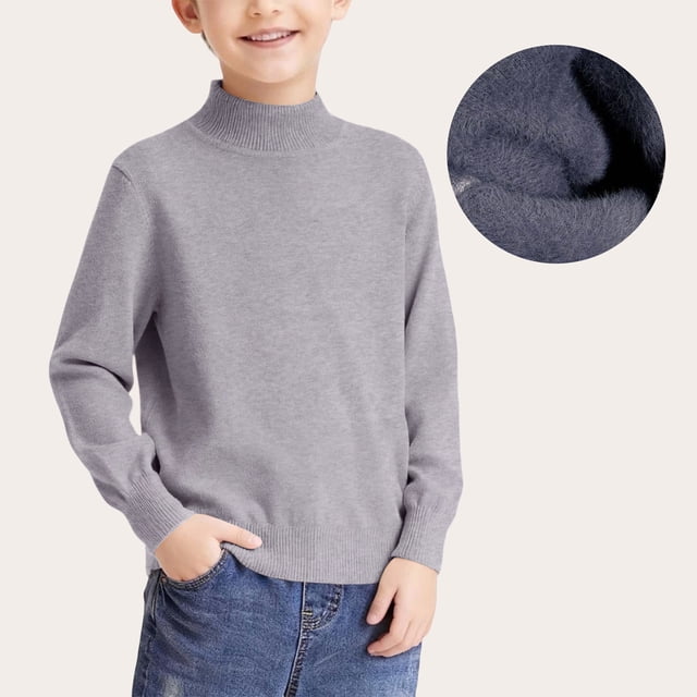 Suéter de cuello redondo para niños y niñas, cálido, de otoño e invierno, de punto con cuello semialto y forro polar, versátil, para niños.