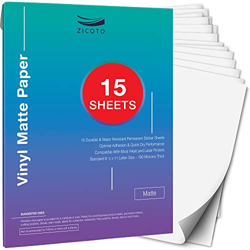 premium printable vinyl sticker paper for your inkjet and laser printer 15 matte white waterproof decal paper sheets dries quickly and holds ink beautifully walmart com