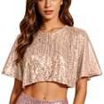 thumbnail image 2 of YTCAMLO Glitter Sequin Womens Cropped Wraps Fashions Short Sleeve Bolero Shrug Flared Shiny Shoulder Cover Up for Wedding, 2 of 5