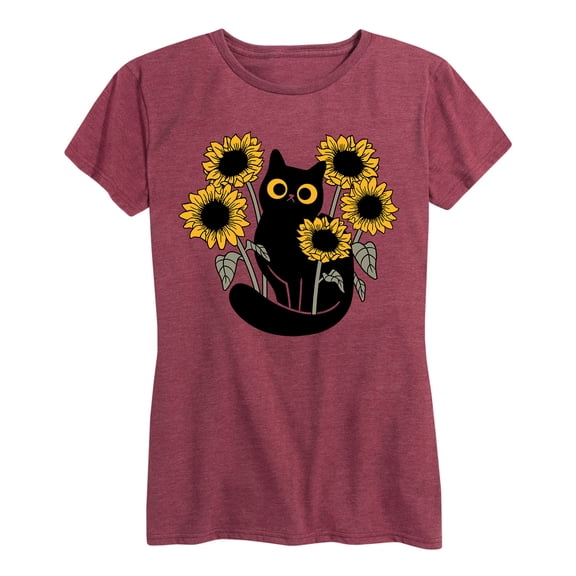 Instant Message - Black Cat in Sunflowers - Women's Short Sleeve Graphic T-shirt