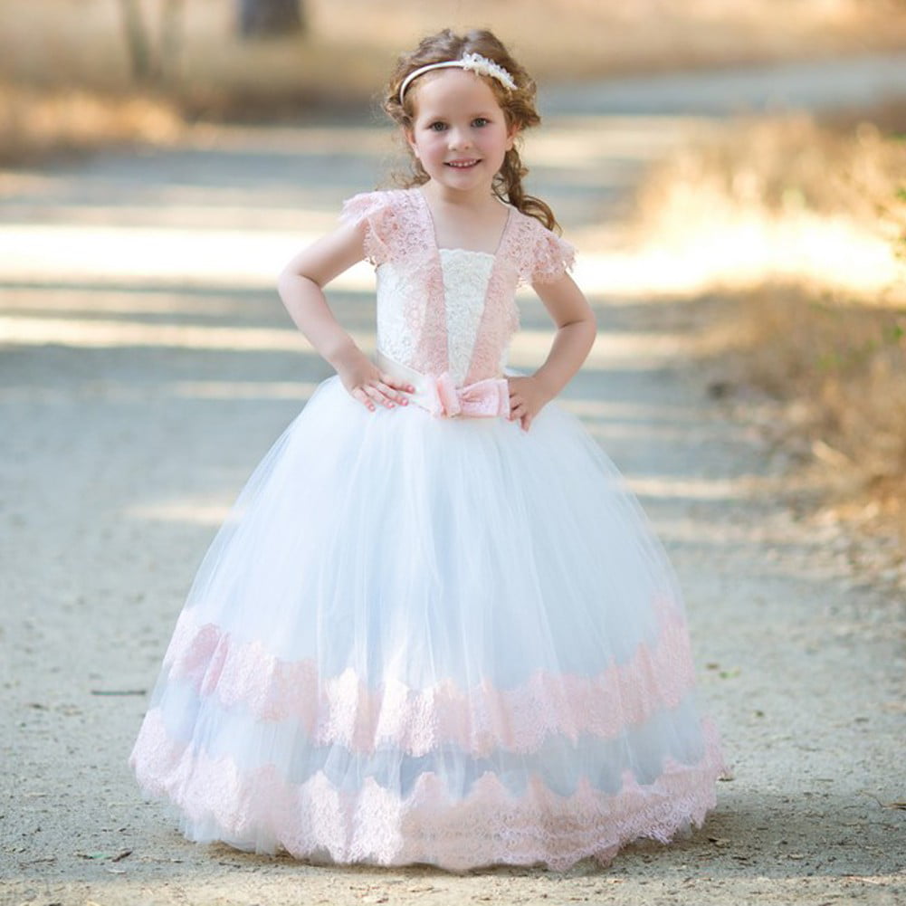 TriumphDress - Girls Ivory Pink Vintage Lace Tulle Demi Flower Girl ...