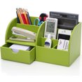 thumbnail image 1 of KINGFOM Office Desktop Organizer, 7 Storage Compartments Multifunctional PU Leather Office Stationery Storage Box Office Supplies Organizer, Business Card/Pen/Cellphone/Remote Control Holder (Green), 1 of 9