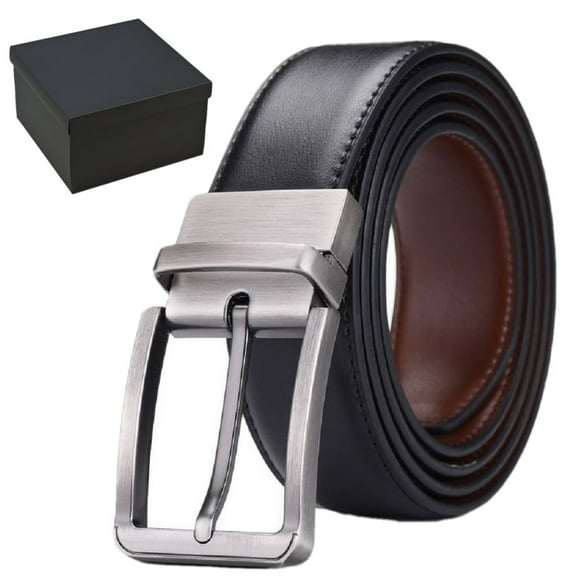 Mens Reversible Leather Belt, Dress Casual Belts for Men, Fashion & Classic Designs for Work Business and Casual,Mens Christmas Xmas Gift with Black Box Fits Waist 32"-34"