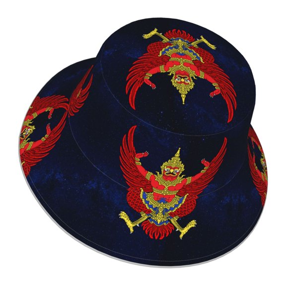 Unisex Thailand National Emblem Bucket Hat Fisherman Cap Reversible Travel Sunhat With Reflective Stripe