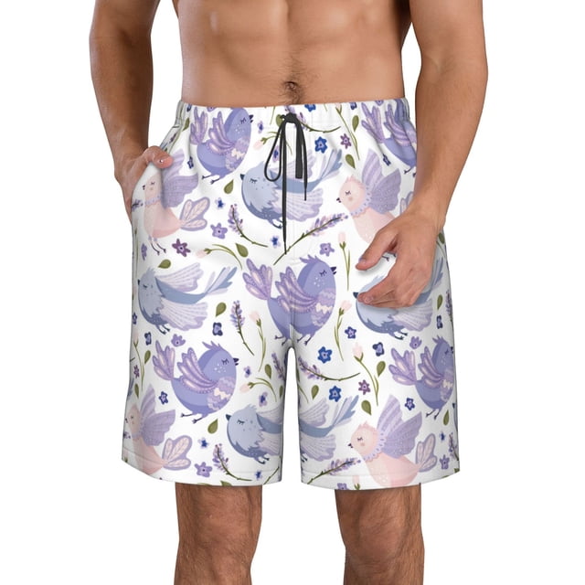 Balery Lavender Flowers Traje de Baño Estilo Hawaiano para Hombre, Shorts de Secado Rápido con Bolsillos-Small