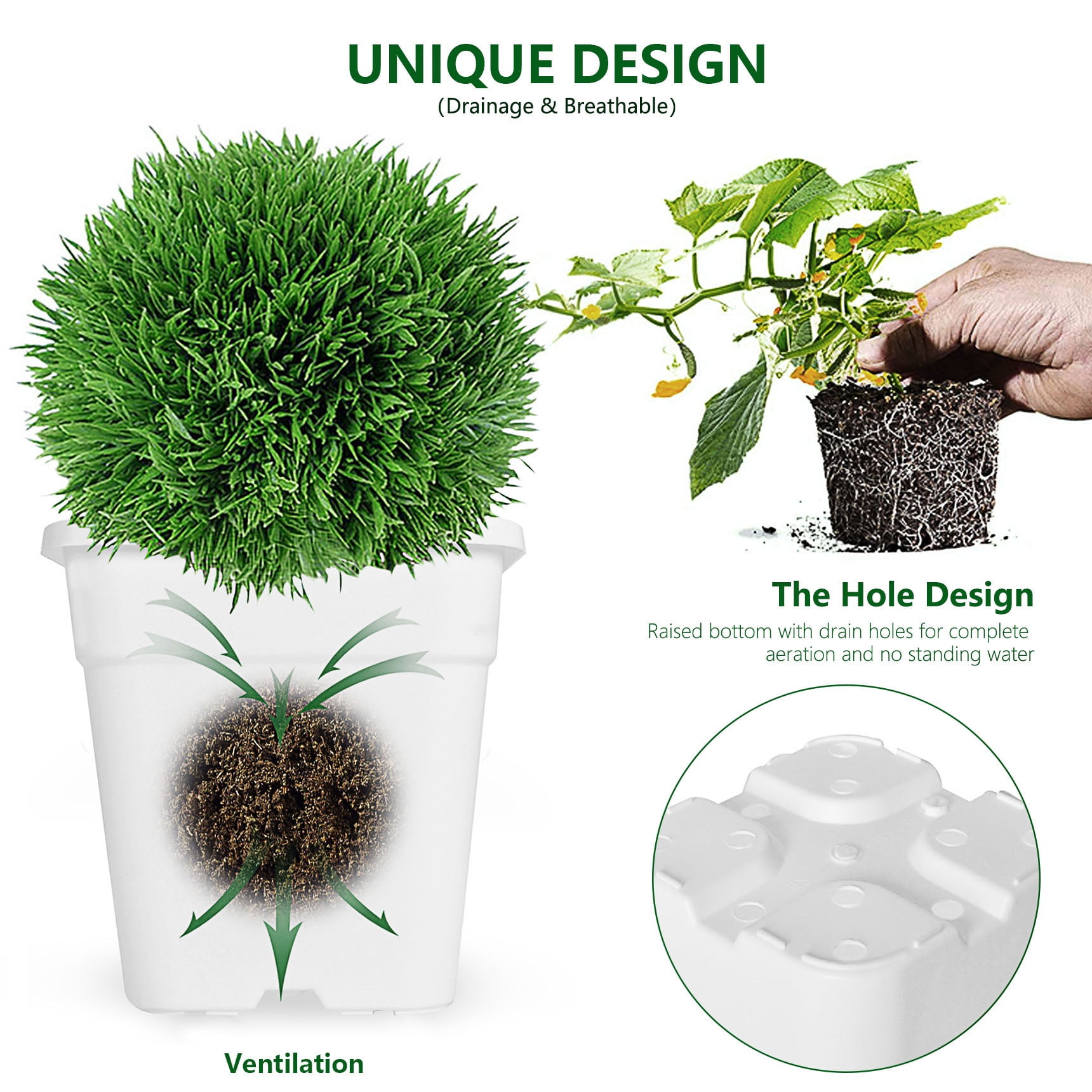 netuera 10-Pack 1 Gallon Square Planter Nursery Pots, Flower Plant Container Injection Molded Plastic Nursery Pots Gardening Pots for Indoor Outdoor Vegetables, Succulents, White