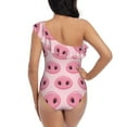 thumbnail image 6 of Yiaed Pig Nose Print Women One Piece Swimsuits Tummy Control One Shoulder Bathing Suits Pattern Ruffle Swimwear-Small, 6 of 8