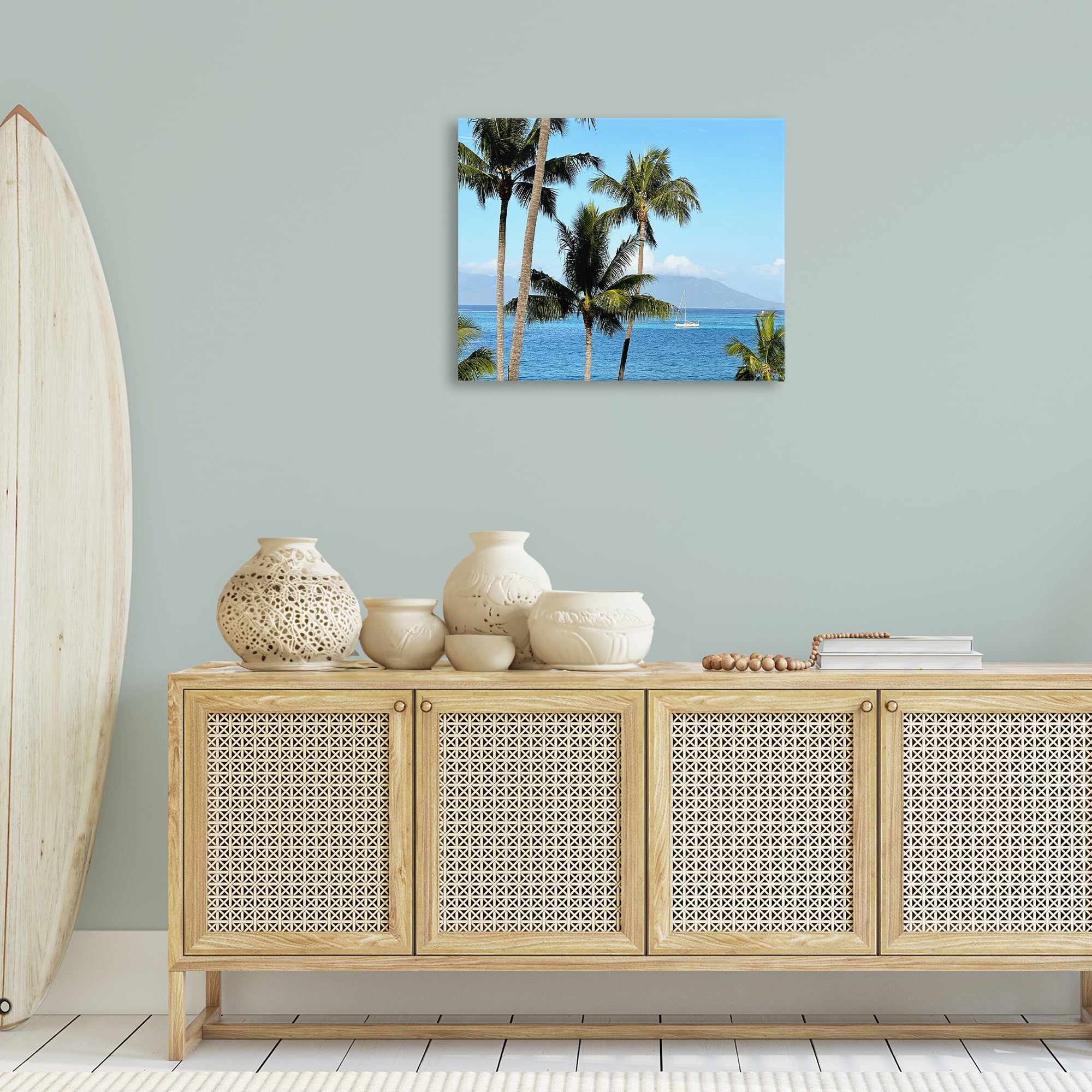 Stupell Industries Palm Trees & Sailboat Landscape Photography Gallery Wrapped Canvas Art Print Wall Art, 30 x 24