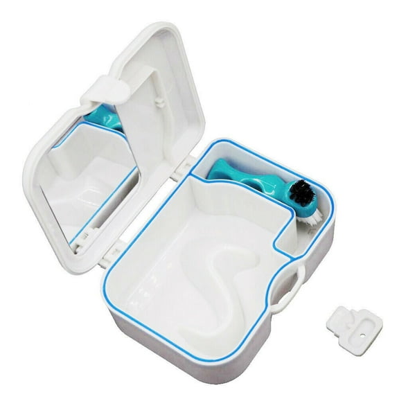 False Teeth Storage Case Container Denture Box with Mirror Clean Brush Appliance