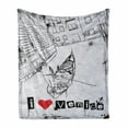 thumbnail image 1 of Grunge Soft Flannel Fleece Throw Blanket, Gondola Silhouette on Venetian Canal with I Love Venice Frame Illustration, Cozy Plush for Indoor and Outdoor Use, 70" x 90", Red Black White, by Ambesonne, 1 of 6