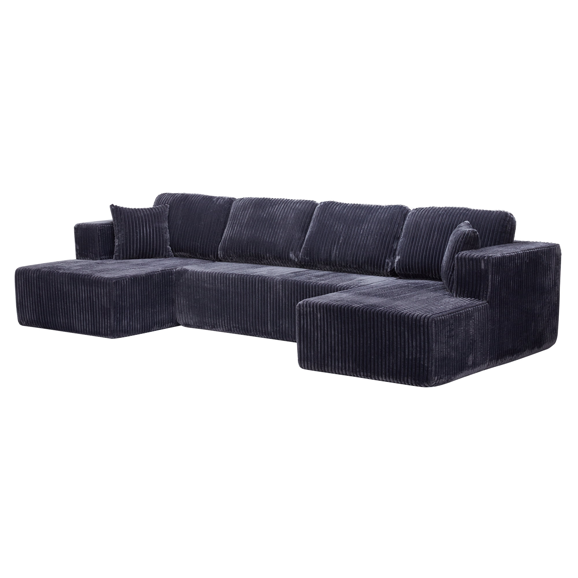 U-Shaped Modular Sectional Sofa with Chaise, Compressed Corduroy Sleeper Couch for Living Room and Bedroom, No Assembly Required, Dark Grey