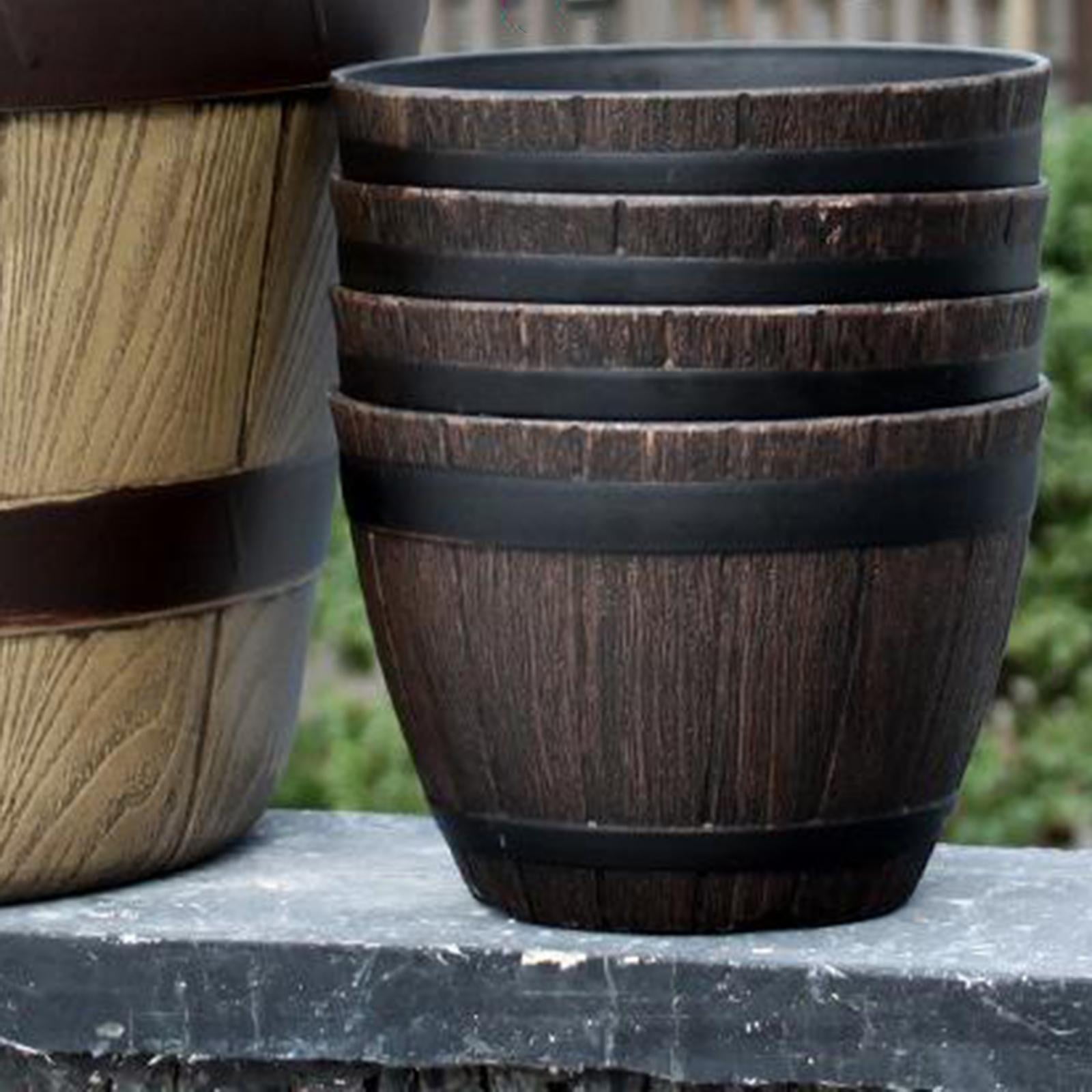 2x Resin Bucket Barrel Planters - Rustic Flower Planters Pots Boxes Container