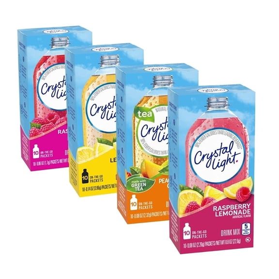 Crystal Light 4 Favorite Flavors Sugar-Free On-The-Go Drink Mix Variety Pack, 10 Ct Each Box (Total 4 Count)
