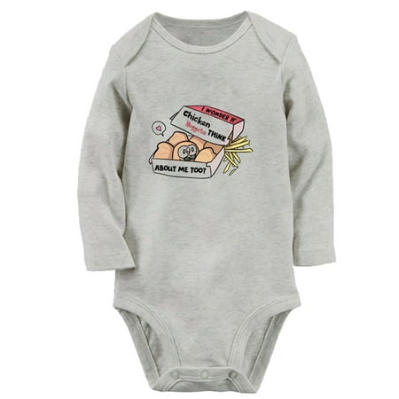 

iDzn® If Chicken Nuggets Think About me Too Funny Rompers Newborn Baby Unisex Bodysuits Infant Jumpsuits Toddler Kids Long Sleeve Oufits (Gray 6-12 Months)