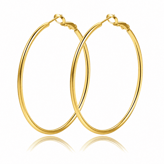 VEEDOFA Gold Plated Hoop Earrings for Women, 14K Gold Plated, Lightweight Hypoallergenic Earrings 40mm