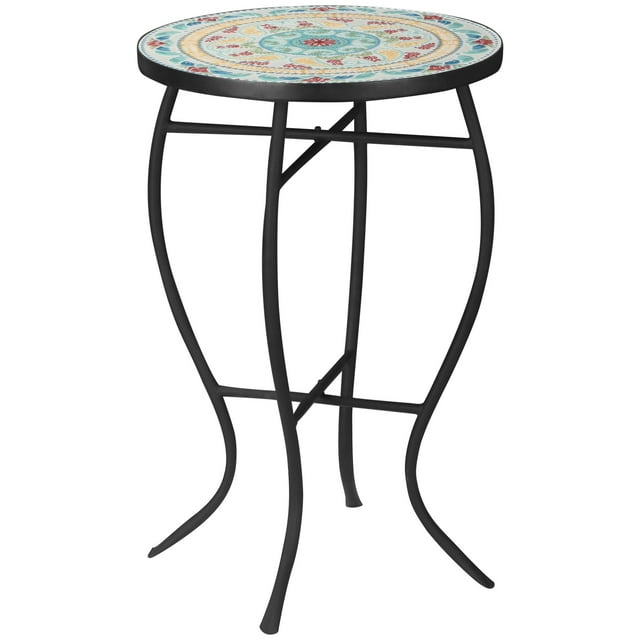 Outsunny Mosaic Table, Round Patio Table for Garden, Multicolor