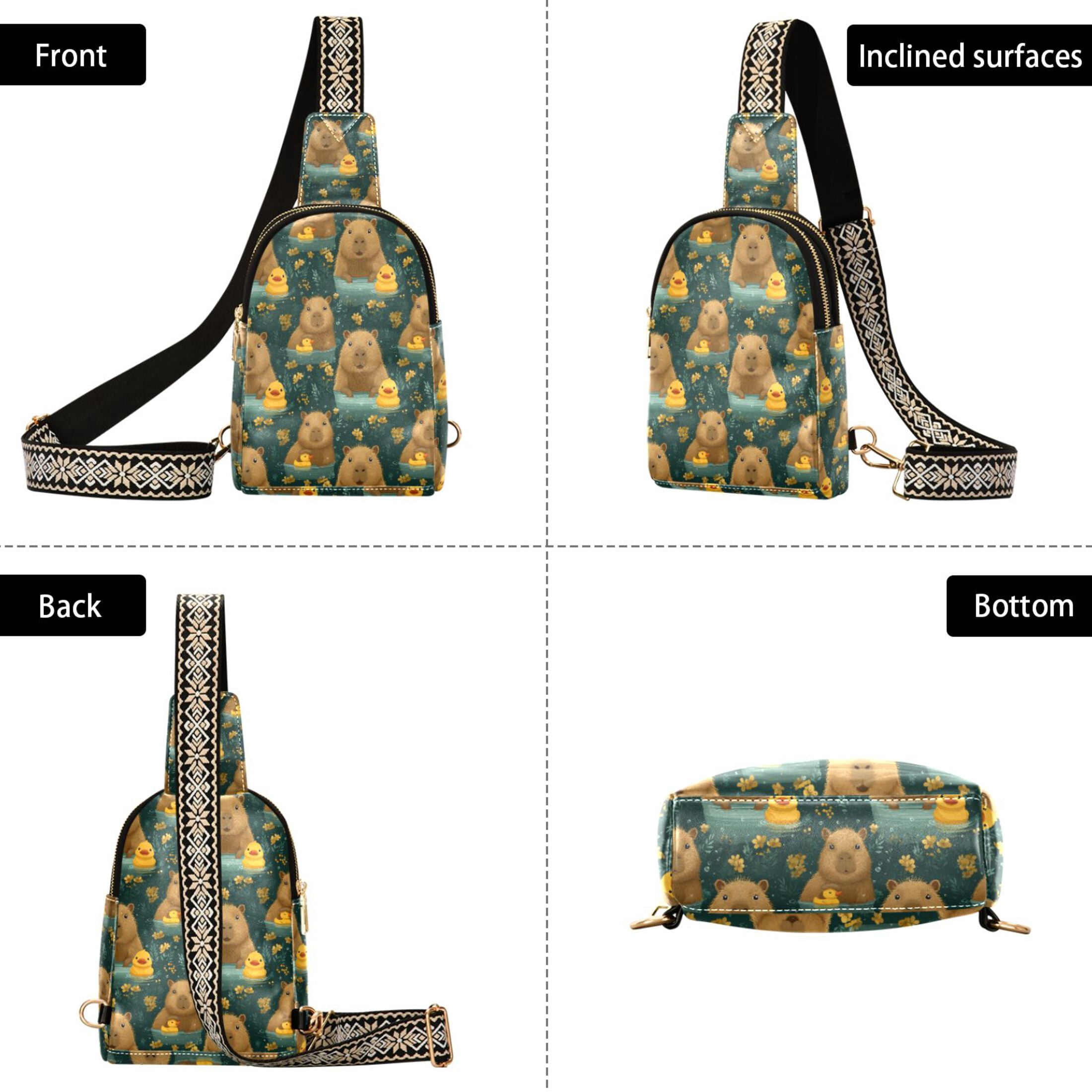 ALAZA Capybara Cute Ducks Sling Bag for Women Men Waterproof Crossbody Chest Bags