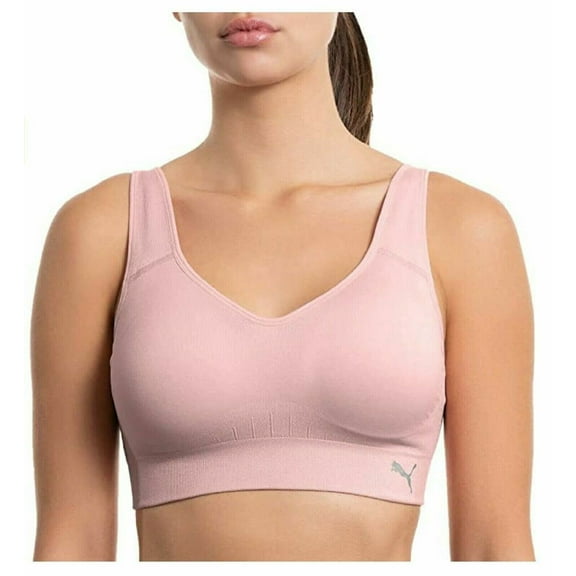 Puma Women's 2 Pack Seamless Sports Bra Set, White/Pink Small